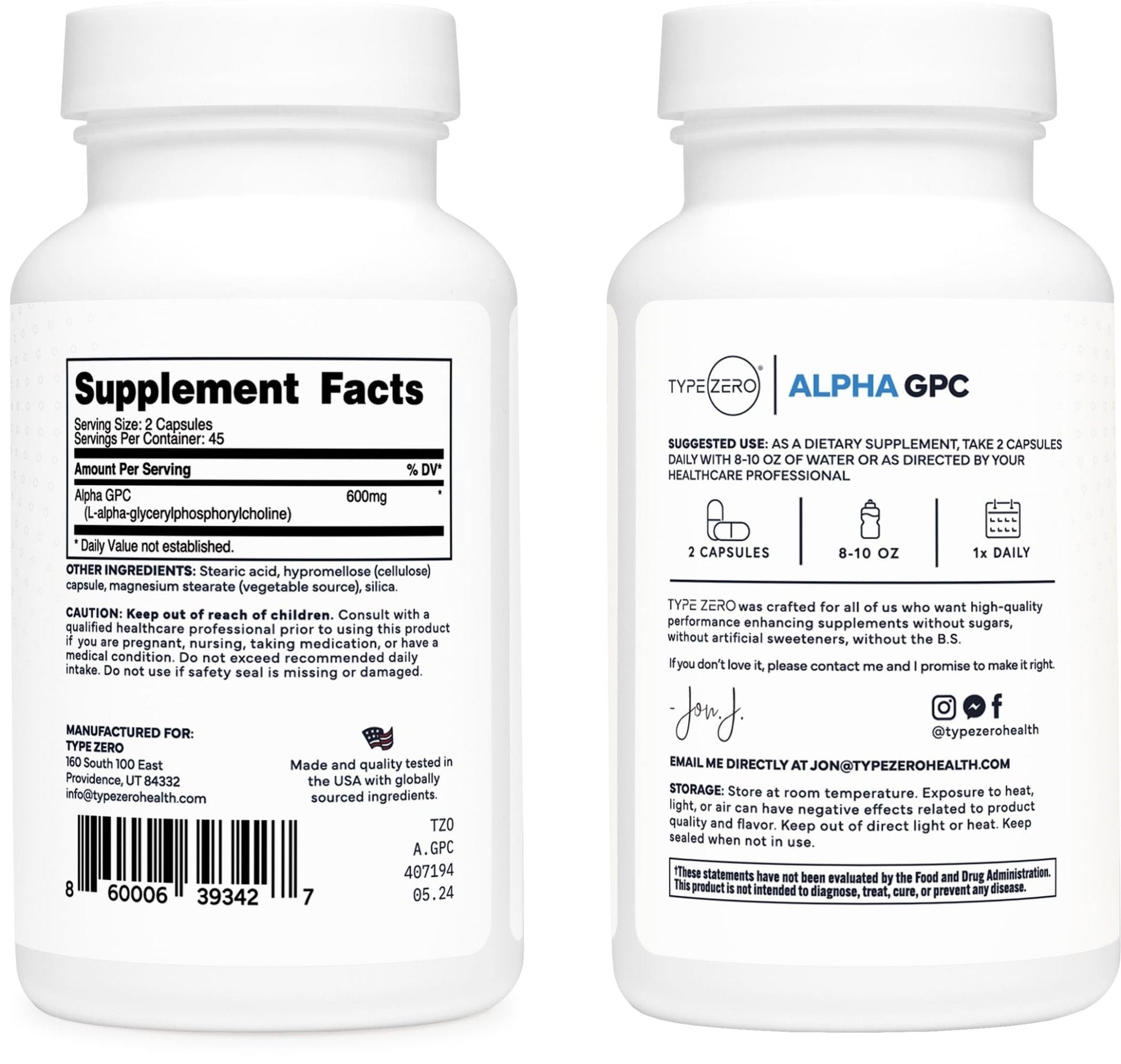 Type Zero Ultra Clean Alpha GPC Choline Supplement (600mg | 90 Capsules) Soy Free, Non-GMO Nootropics Alpha GPC 600mg / 300mg; Alpha-GPC Brain Memory and Focus Supplements - Maple Wellness Supplements