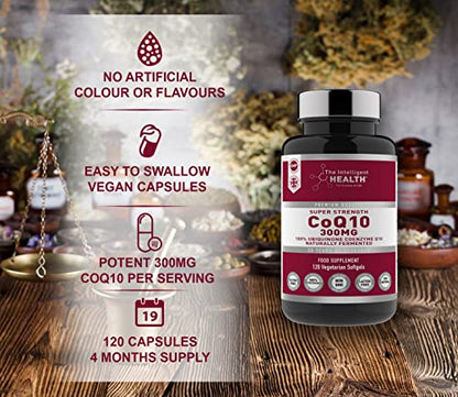 Ubiquinone Coenzyme Q10 300mg Softgel Capsules, 120 Super Strength Vegan Friendly - Maple Wellness Supplements