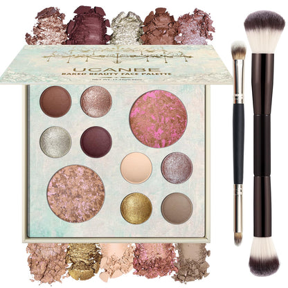 UCANBE Full Size Baked Makeup Palette Set - Include Blush, Bronzer, 8 Eyeshadows & Brushes, Pigmented All-in-One Face & Eye Compact Powder Beauty Holiday Gift Kit for Starter & Pros, Travel Friendly - Maple Wellness Supplements