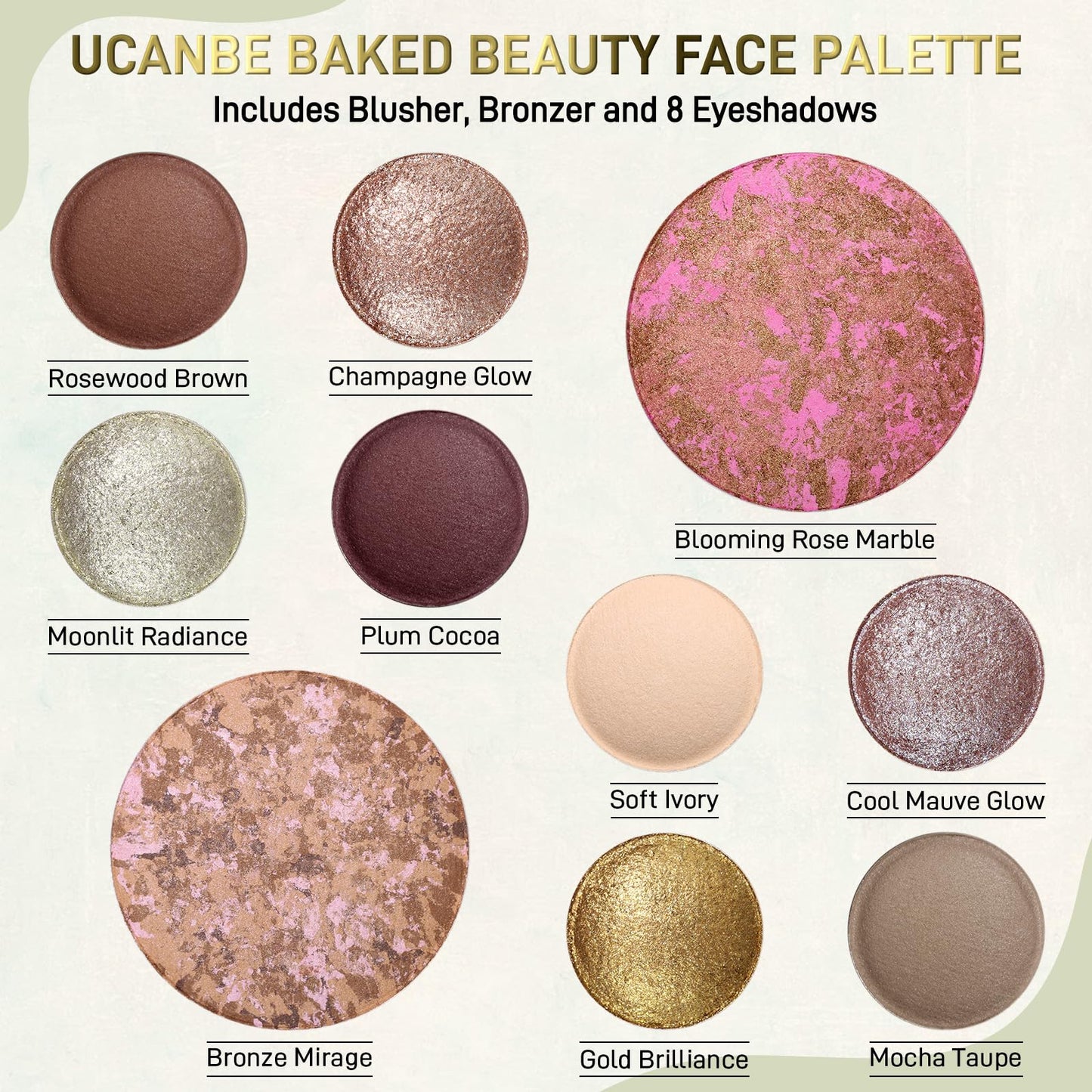 UCANBE Full Size Baked Makeup Palette Set - Include Blush, Bronzer, 8 Eyeshadows & Brushes, Pigmented All-in-One Face & Eye Compact Powder Beauty Holiday Gift Kit for Starter & Pros, Travel Friendly - Maple Wellness Supplements