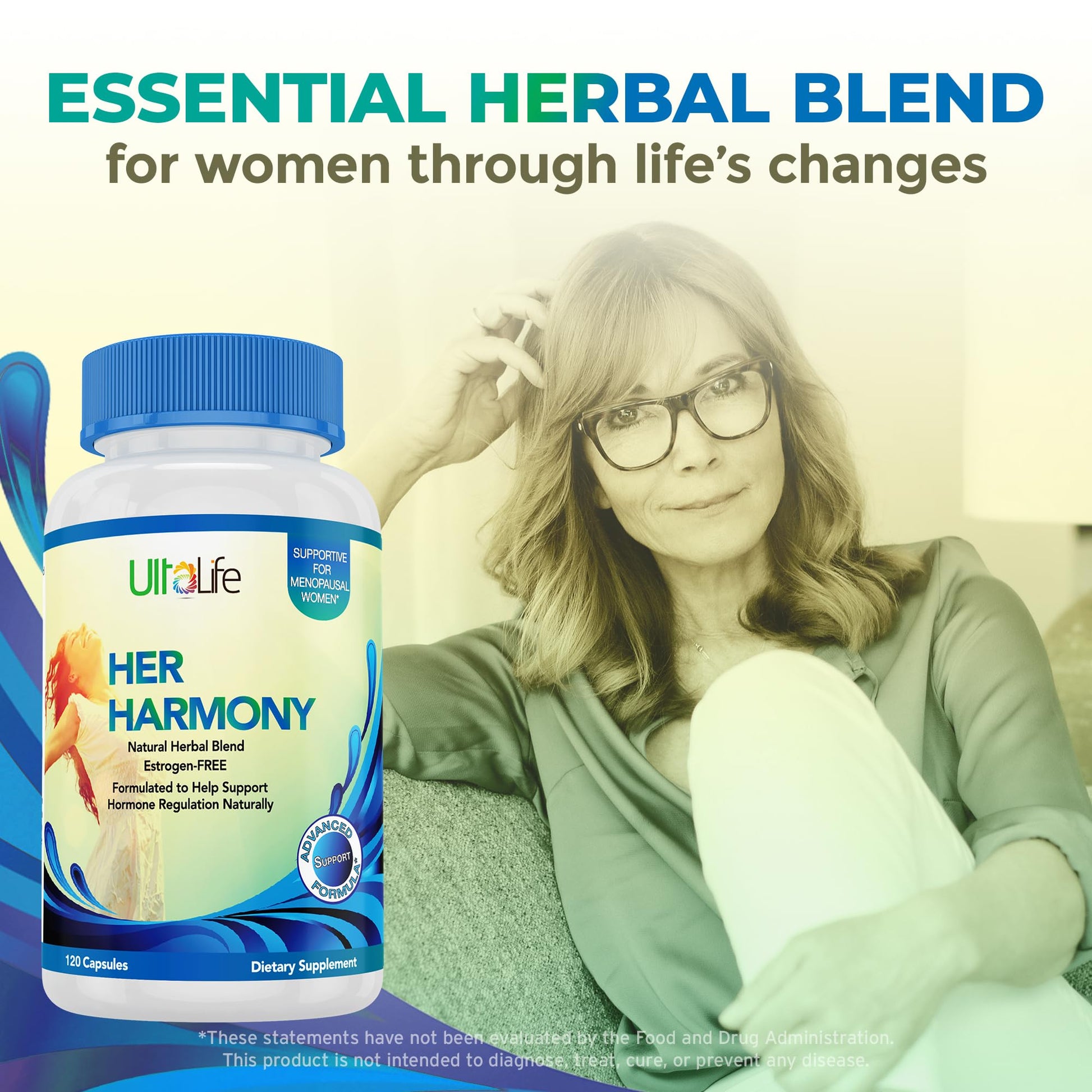 UltaLife Her Harmony Menopause Supplements for Women - Hot Flashes Menopause Relief & Hormone Balance for Women - Contains Black Cohosh, Dong Quai, Red Clover & More - Estrogen Free - 120 Capsules - Maple Wellness Supplements