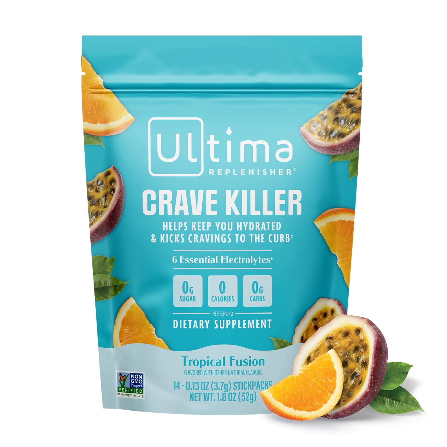 Ultima Replenisher Crave Killer Supplement and Electrolytes Powder – Tropical Fusion, 14 Stickpacks – Hydration Packets that Kick Cravings to The Curb - Maple Wellness Supplements