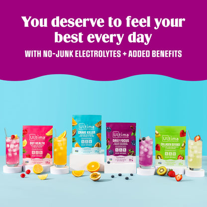 Ultima Replenisher Daily Focus Supplement & Electrolytes Powder - Acai Blueberry, 14 Stickpacks - Hydration Packets, 60mg Caffeine from Green Tea Extract & L-Theanine - Maple Wellness Supplements