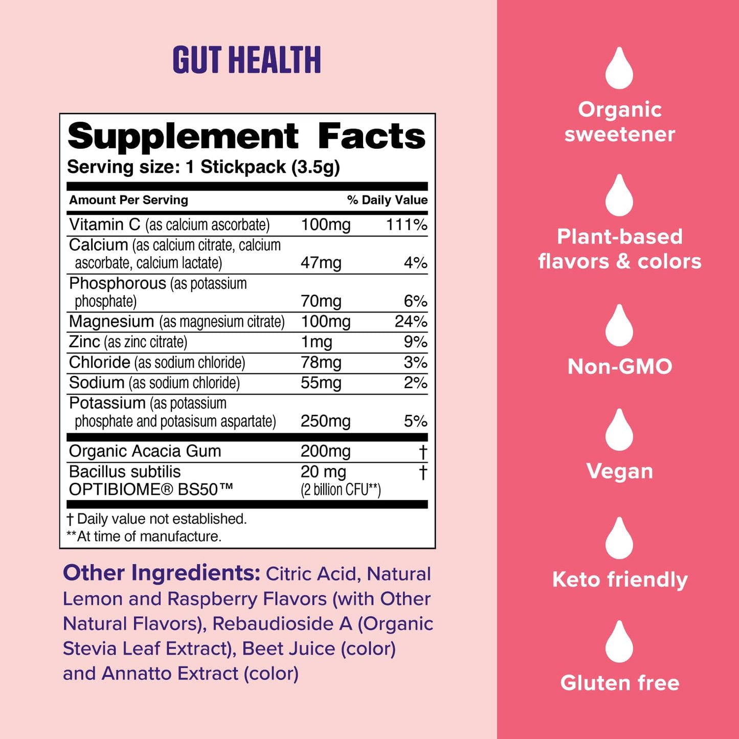 Ultima Replenisher Gut Health Supplement and Electrolytes Powder - Raspberry Lemonade, 14 Stickpacks - Maple Wellness Supplements