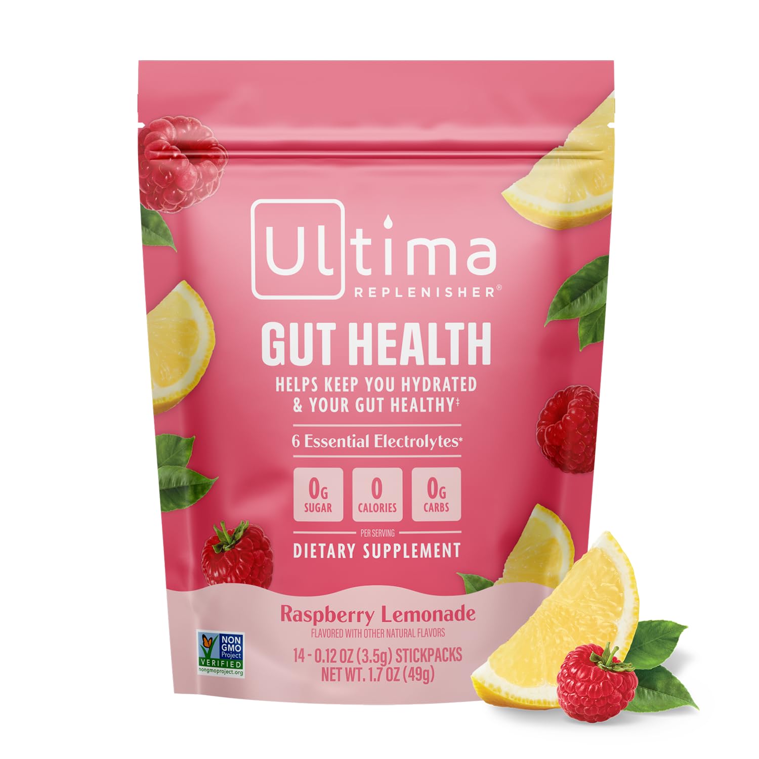 Ultima Replenisher Gut Health Supplement and Electrolytes Powder - Raspberry Lemonade, 14 Stickpacks - Maple Wellness Supplements