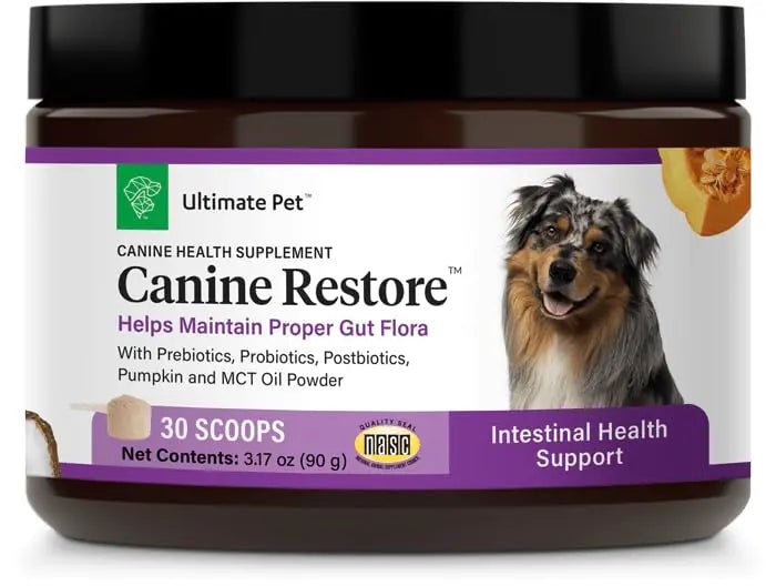 Ultimate Pet Nutrition Canine Restore, Gut Health Supplement with Prebiotics, Probiotics, & Postbiotics for Digestive Health & Immunity Support, Vet Formulated Powder Food Topper - Maple Wellness Supplements