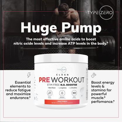 Ultra Clean Stim Free Pump Pre Workout + Nitric Oxide Booster (Fruit Punch) Beetroot, 7G Arginine Citrulline Malate, Betaine, Beta A, ACV+ - Sugar/Caffeine Free Natural Non Stim Preworkout Men & Women - Maple Wellness Supplements