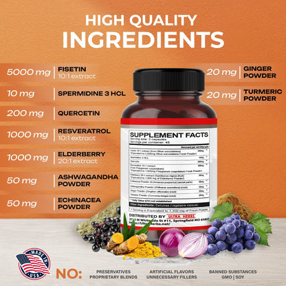 Ultra Fisetin Supplements Complex 7350mg Resveratrol 1000mg Quercetin 200mg - Maple Wellness Supplements