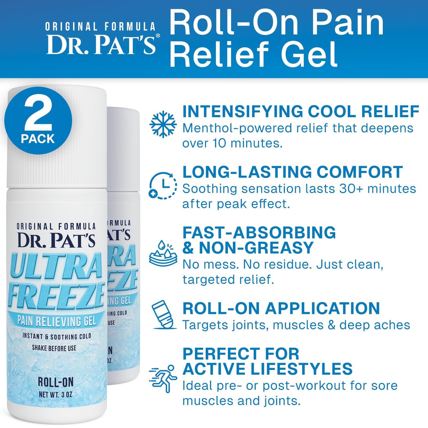Ultra Freeze Roll-On Pain Relief Gel (3oz) - Joint & Muscle Therapy Rub for Arthritis, Neuropathy, Foot, and Joint - Cooling Topical Anti-Inflammatory (2 Pack) - Maple Wellness Supplements