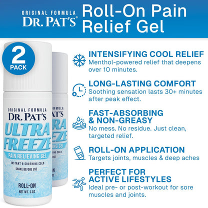 Ultra Freeze Roll-On Pain Relief Gel (3oz) - Joint & Muscle Therapy Rub for Arthritis, Neuropathy, Foot, and Joint - Cooling Topical Anti-Inflammatory (2 Pack) - Maple Wellness Supplements
