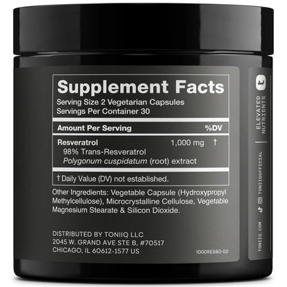 Ultra High Potency Third-Party Tested Trans Resveratrol 1000mg - 98% Pure, Highly Purified and Bioavailable - Resveratrol Polygonum Root Extract - 60 Capsules - Maple Wellness Supplements