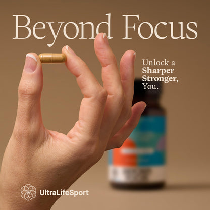 Ultra Life Sport - Beyond Focus Organic Mushroom Supplement - 30 Capsule Brain Supplements for Memory and Focus - 100% Vegan, Non-GMO - Memory Booster with Bacopa, Cordyceps, & Lion’s Mane - Maple Wellness Supplements