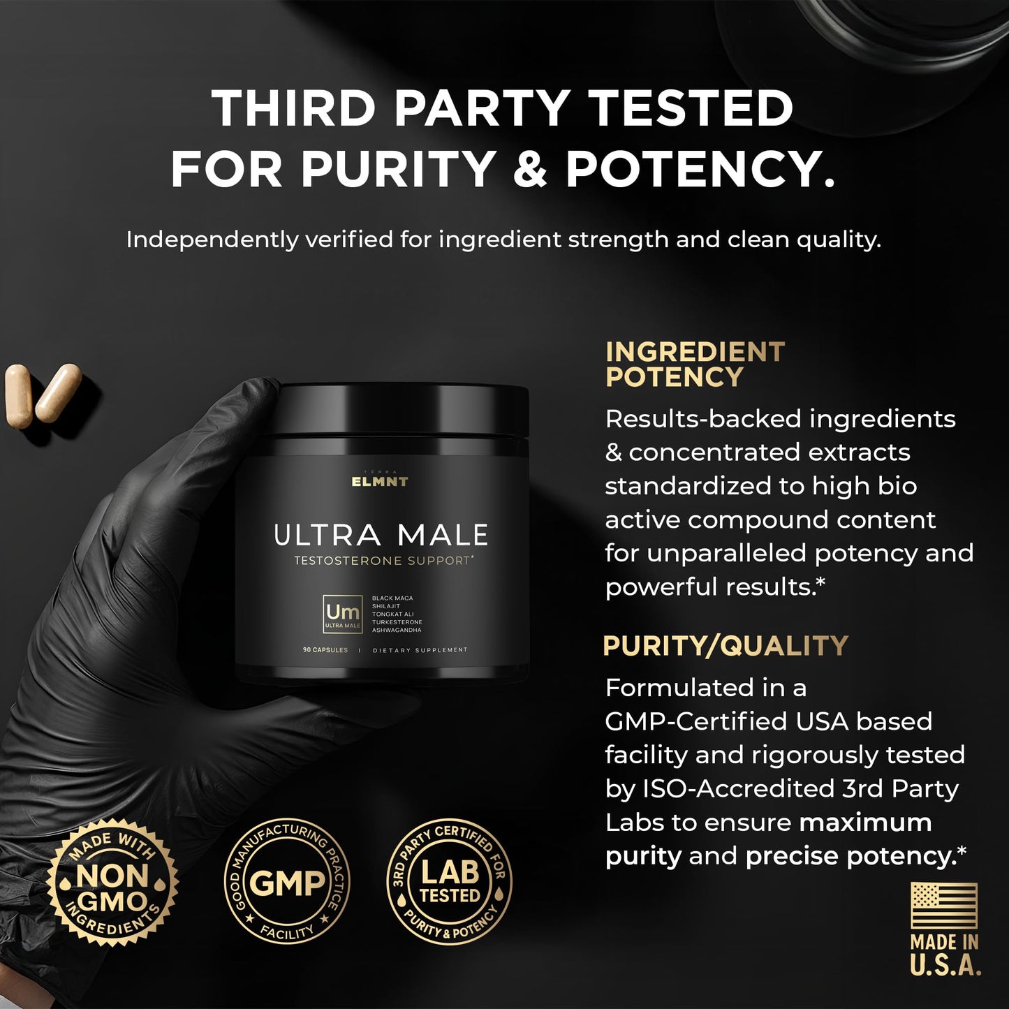 ULTRA MALE® Premium for Men w. 100:1 Shilajit, 40:1 Black Maca, Ashwagandha 25%, Tongkat Ali 10% - Clinical Strength Male Enhancing Supplement for Men Health Libido+ - Maple Wellness Supplements