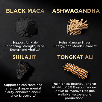 ULTRA MALE® Premium for Men w. 100:1 Shilajit, 40:1 Black Maca, Ashwagandha 25%, Tongkat Ali 10% - Clinical Strength Male Enhancing Supplement for Men Health Libido+ - Maple Wellness Supplements
