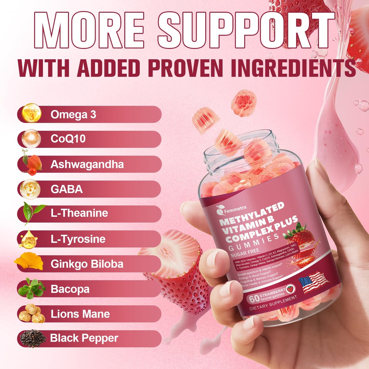 Ultra Methylated Vitamin B Complex Sugar Free Gummies - All B Vitamins + Vitamin C D3 K2 Ashwagandha Magnesium Omega 3 CoQ10 for Women Men - Methyl Vitamin B12 - Maple Wellness Supplements