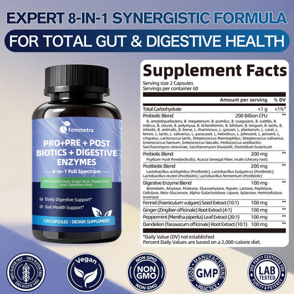 Ultra Probiotics for Women Men 200 Billion CFU - 36 Strains 14 Digestive Enzymes, 4 Anti-Bloat Herbs, 3 Prebiotic Fibers & 4 Postbiotics, Gut, Digestive, Regularity - Maple Wellness Supplements