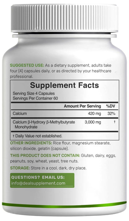 Ultra Strength HMB Supplements 3,000mg Per Serving, 240 Capsules | Third Party Tested | Supports Muscle Growth, Retention - Maple Wellness Supplements