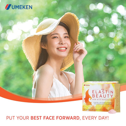 Umeken Elastin Beauty Powder Supplement with Collagen Peptides, Hyaluronic Acid, Vitamin C and Mangosteen Fruit, Women’s Health and Wellness, 1 Month Supply, 60 Packets - Maple Wellness Supplements
