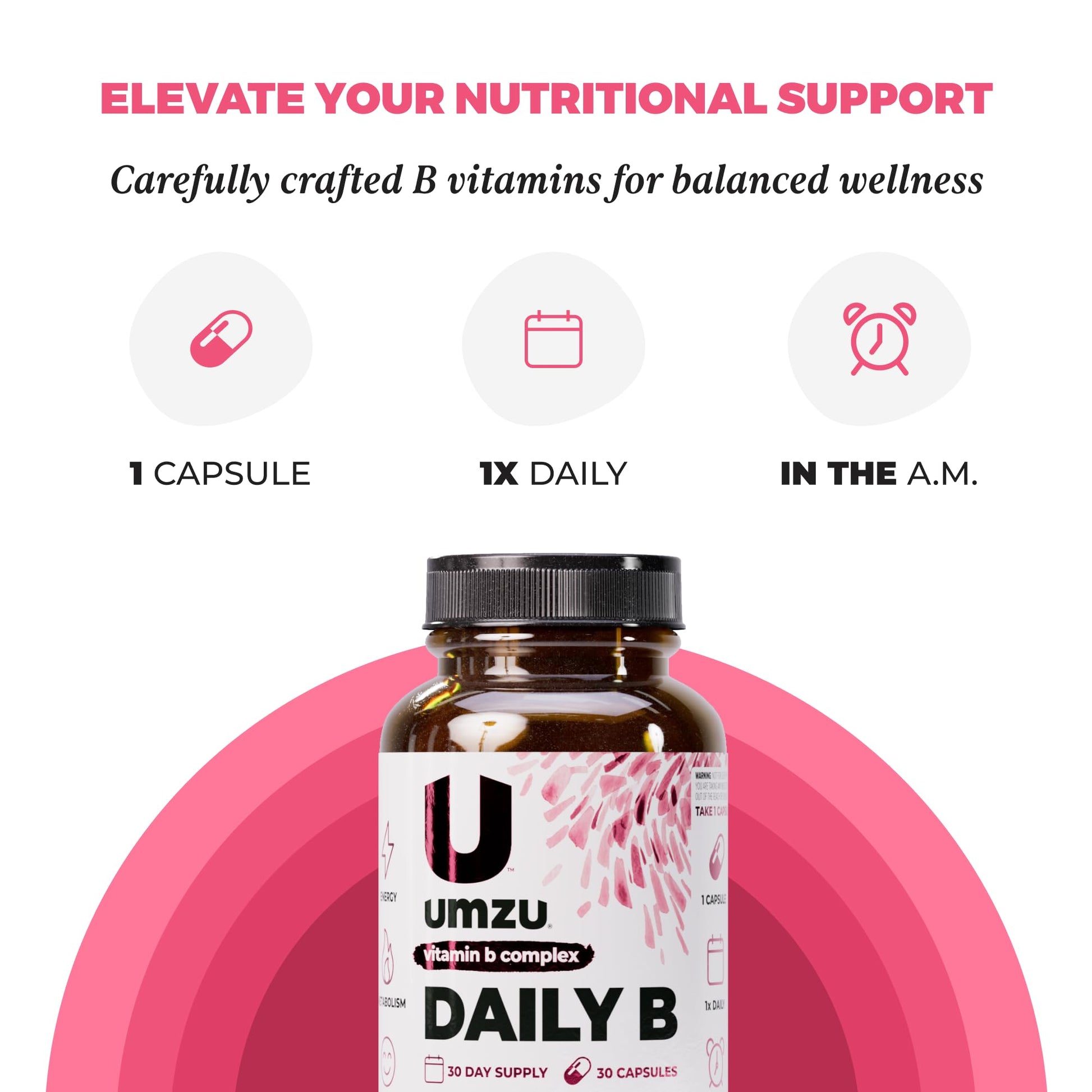 UMZU Daily B, 30 Day Supply – Complete Vitamin B Complex Supplement Blend with B1, B2, B3, B5, B6, B7, B9 & B12 Plus Folic Acid & Biotin – Supports Energy, Focus, Mood, - Maple Wellness Supplements