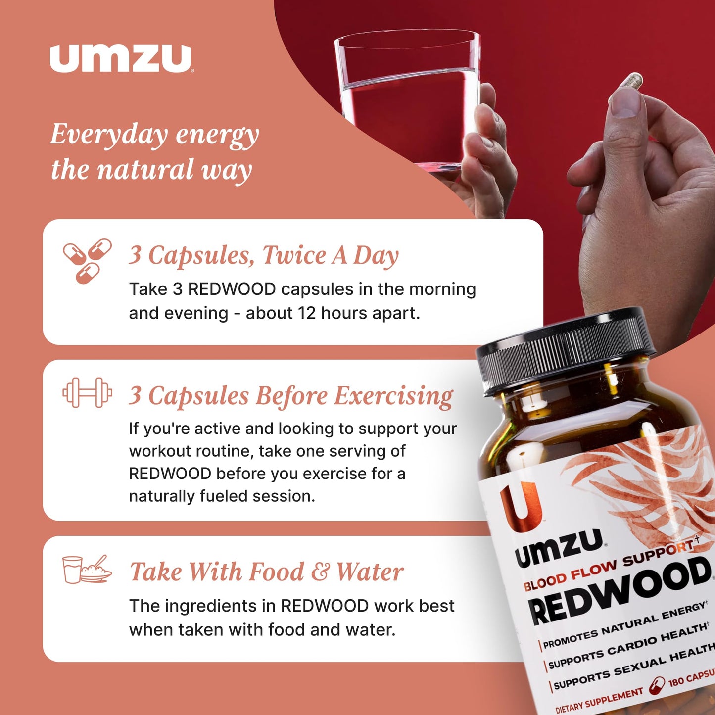 UMZU Redwood Nitric Oxide Booster, (30 Day Supply) – Vitamin C, Garlic & Horse Chestnut – Healthy Circulation & Endurance – Daily Cardiovascular Support Nitric Oxide - Maple Wellness Supplements