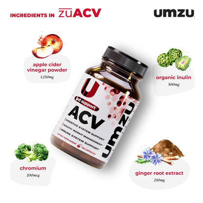 UMZU zuACV Apple Cider Vinegar + Prebiotics Supplement, (30 Day Supply) – ACV & Inulin Fiber Blend – Gut Health Support with ACV Capsules - Maple Wellness Supplements