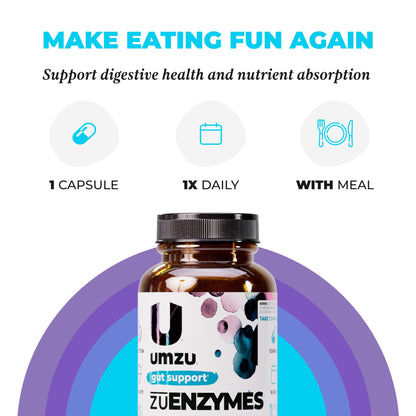 UMZU zuEnzymes Digestive Support Supplement, (30 Day Supply) – 21 Enzyme Blend with Lipase Protease & Amylase – Digestive Enzymes for Gut Health & Probiotic Daily - Maple Wellness Supplements