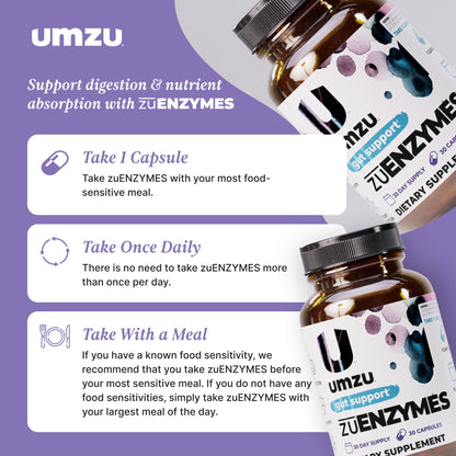UMZU zuEnzymes Digestive Support Supplement, (30 Day Supply) – 21 Enzyme Blend with Lipase Protease & Amylase – Digestive Enzymes for Gut Health & Probiotic Daily - Maple Wellness Supplements