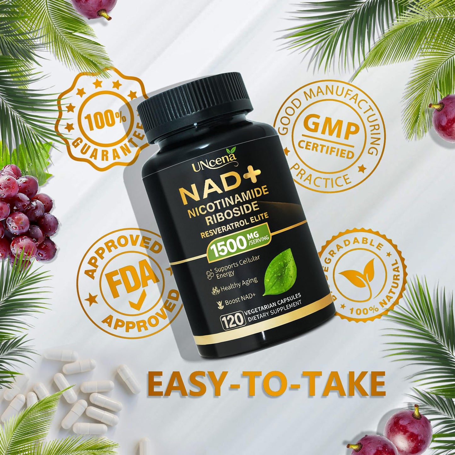 UNcena NAD Supplement 1500mg - Liposomal NAD+ Nicotinamide Riboside with Resveratrol, NAD Plus Boosting - Support Cellular Health, Stamina & Healthy Aging for Women & Men- 120 Capsules - Maple Wellness Supplements
