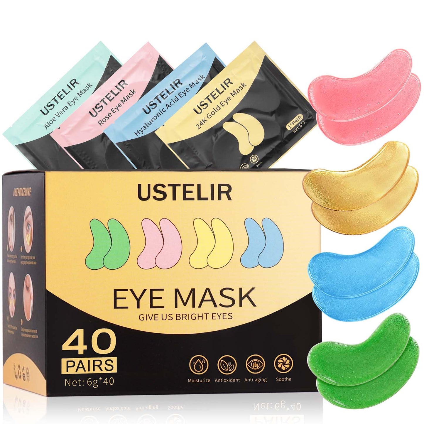 Under Eye Patches, 40 Pairs Eye Mask for Dark Circles, Puffy Eyes, Undereye Bags,Wrinkles - Maple Wellness Supplements