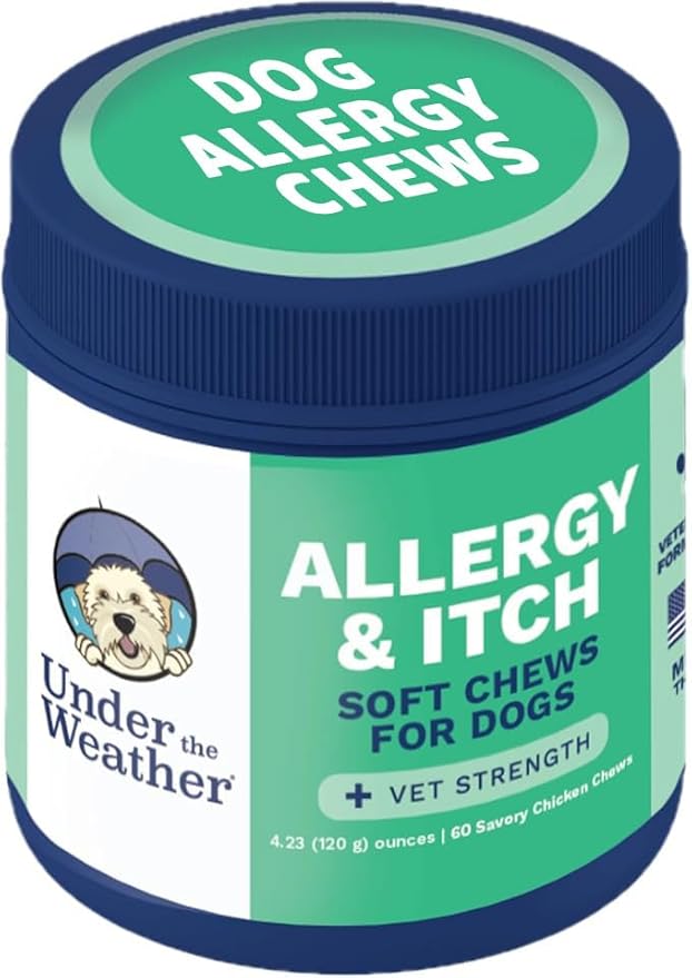 Under the Weather Allergy & Itch Pet Allergy Chews for Dogs | Vet Formulated Skin Support for Canines | Soothing Dog Allergies and Itching Relief Supplement | 60 Count - Maple Wellness Supplements