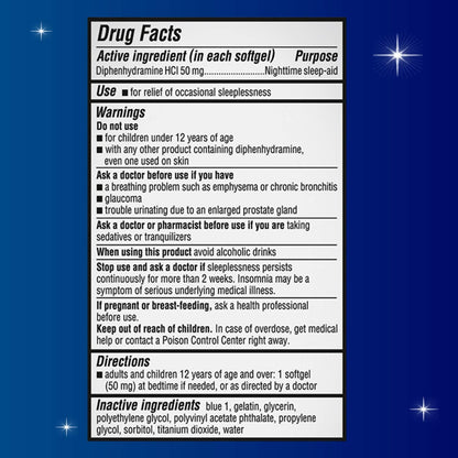 Unisom Nighttime Sleep-Aid Gels, Diphenhydramine HCI 50mg, 100 Count - Maple Wellness Supplements