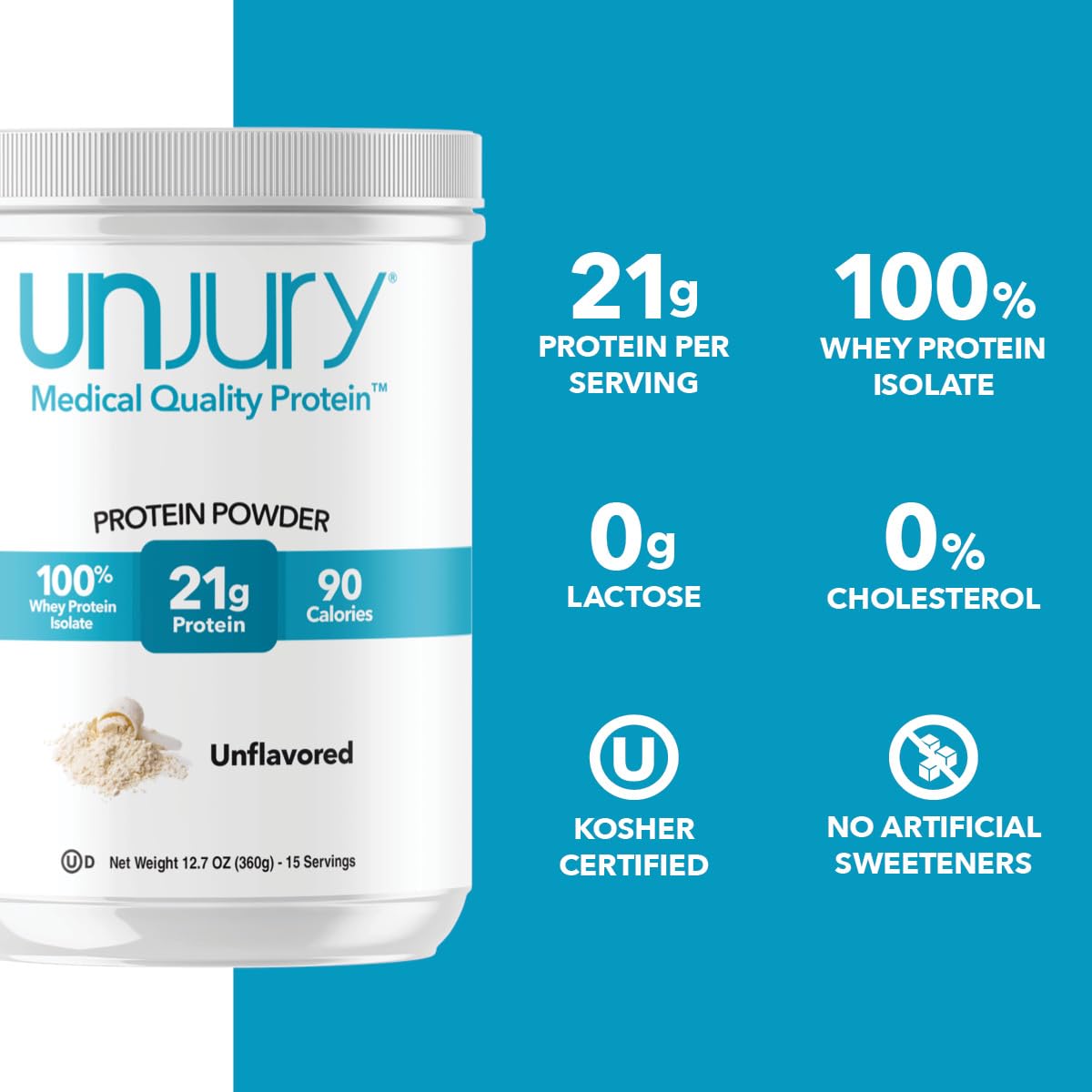Unjury Unflavored Protein Powder | 21g 100% Whey Isolate Protein Powder | Unflavored Whey Protein Powder | Low Carb and Sugar Free Whey Protein Isolate | Gluten Free - Maple Wellness Supplements
