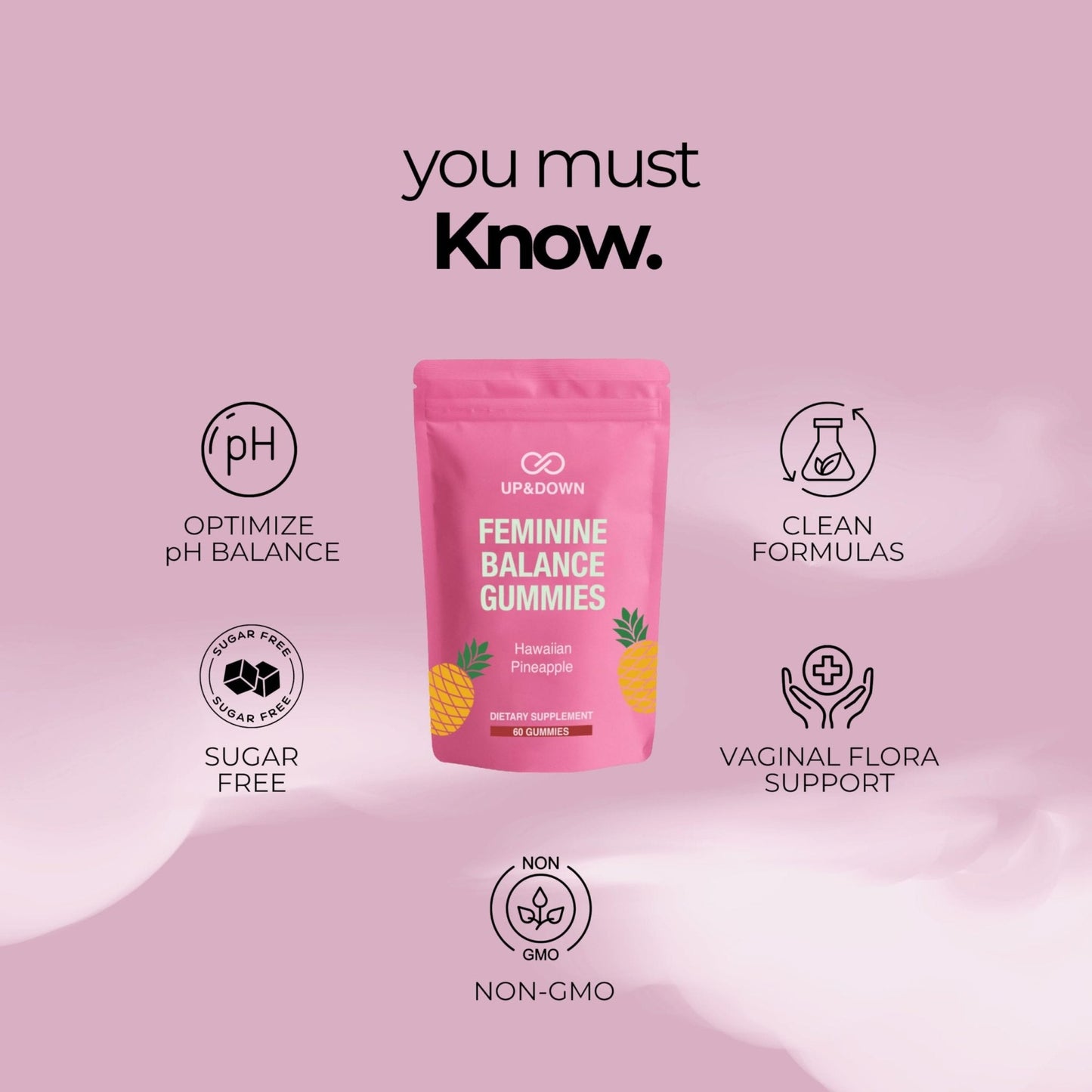 Up&Down Supplements Premium Feminine Balance Gummies for Women | PMS Relief, Mood & Cycle Support | Pineapple + Vitamin C | Ashwagandha & Chasteberry | Vegan, Non-GMO, Gluten Free | 60 Gummies - Maple Wellness Supplements