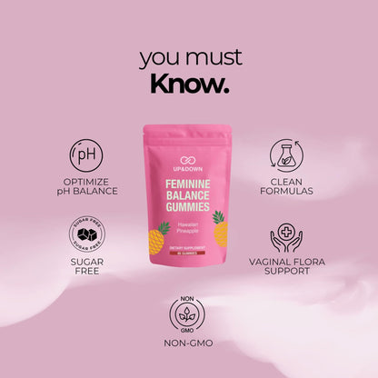 Up&Down Supplements Premium Feminine Balance Gummies for Women | PMS Relief, Mood & Cycle Support | Pineapple + Vitamin C | Ashwagandha & Chasteberry | Vegan, Non-GMO, Gluten Free | 60 Gummies - Maple Wellness Supplements