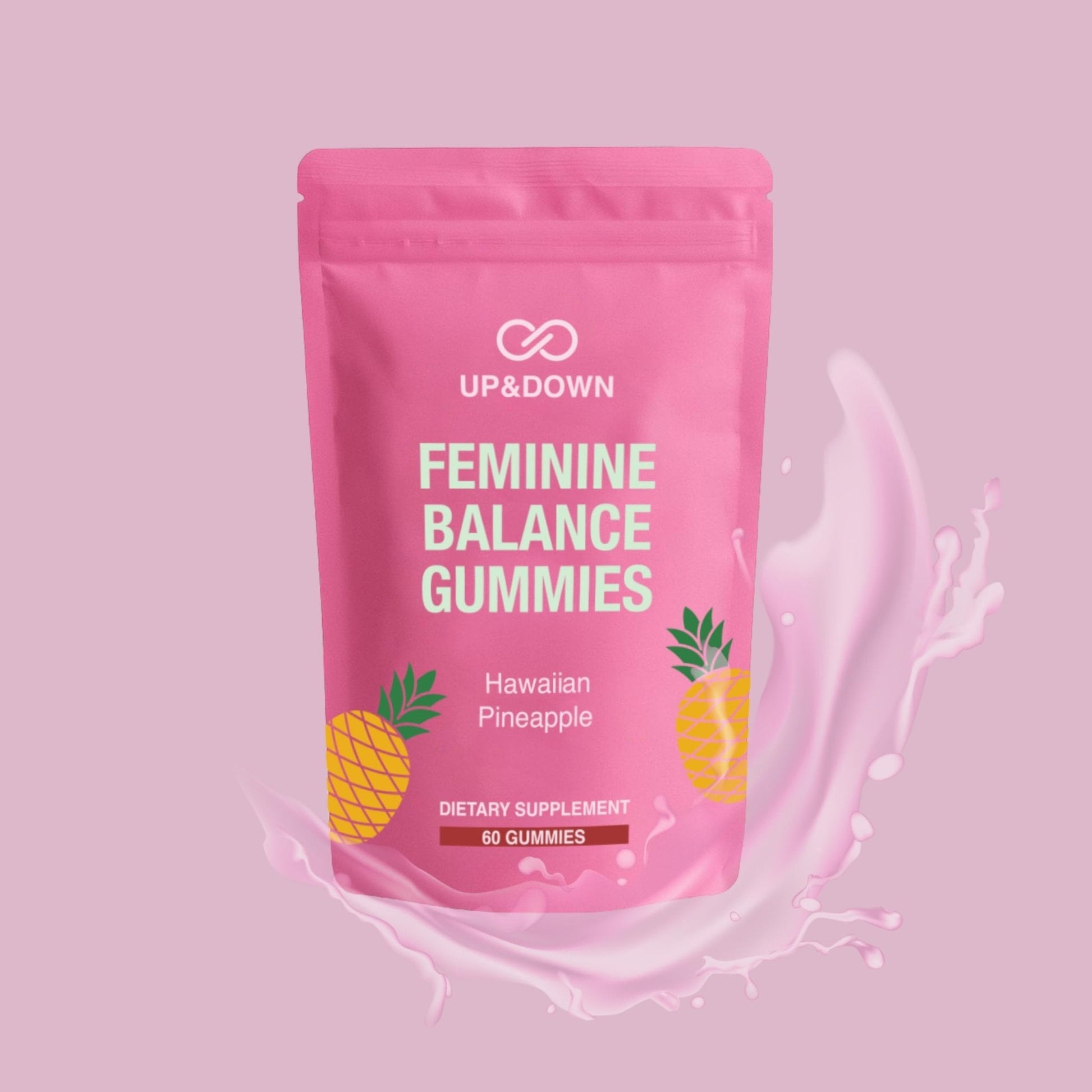 Up&Down Supplements Premium Feminine Balance Gummies for Women | PMS Relief, Mood & Cycle Support | Pineapple + Vitamin C | Ashwagandha & Chasteberry | Vegan, Non-GMO, Gluten Free | 60 Gummies - Maple Wellness Supplements