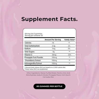 Up&Down Supplements Premium Feminine Balance Gummies for Women | PMS Relief, Mood & Cycle Support | Pineapple + Vitamin C | Ashwagandha & Chasteberry | Vegan, Non-GMO, Gluten Free | 60 Gummies - Maple Wellness Supplements