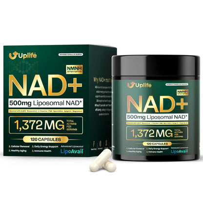 UPLIFE NAD+ Supplement 1,372mg – Liposomal NAD+ with CoQ10, Resveratrol, Spermidine, L-Theanine, Apigenin & PQQ – NMNH Alternative Booster Cellular Energy, Healthy Aging, Immune Health – 120 Capsules - Maple Wellness Supplements