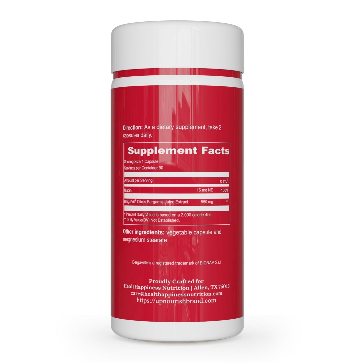 UpNourish BERGAVIT Citrus Bergamot Cholesterol Supplement - Italian Citrus Bergamot Extract 550mg for Women and Men 90 Vegan Capsules - Maple Wellness Supplements