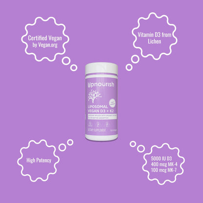 UpNourish Certified Vegan Vitamin D3 5000 IU K2 MK4 MK7 500 mcg Supplement, 150 Softgels, Plant Based Liposomal Vitamin D K with Organic - Maple Wellness Supplements