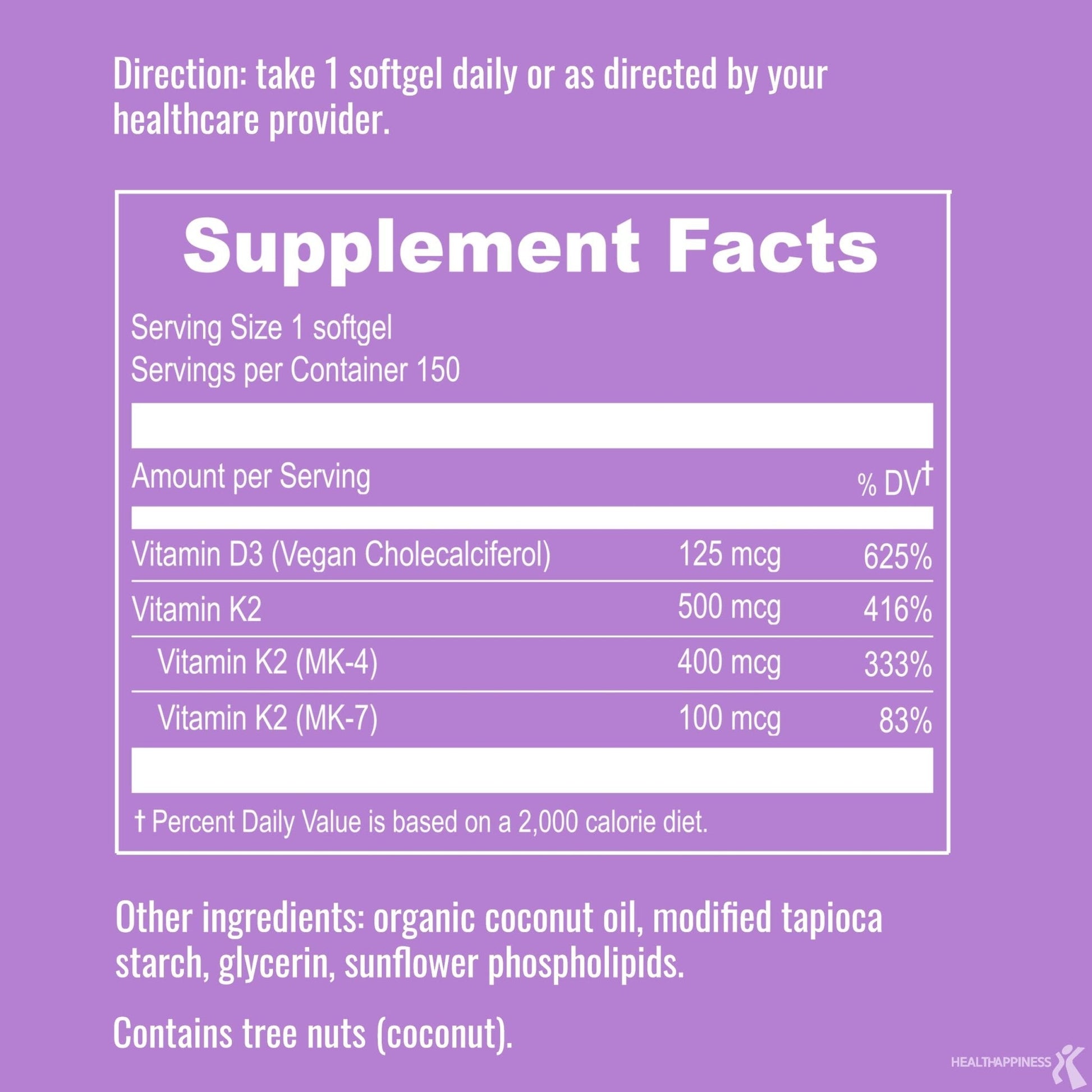 UpNourish Certified Vegan Vitamin D3 5000 IU K2 MK4 MK7 500 mcg Supplement, 150 Softgels, Plant Based Liposomal Vitamin D K with Organic - Maple Wellness Supplements
