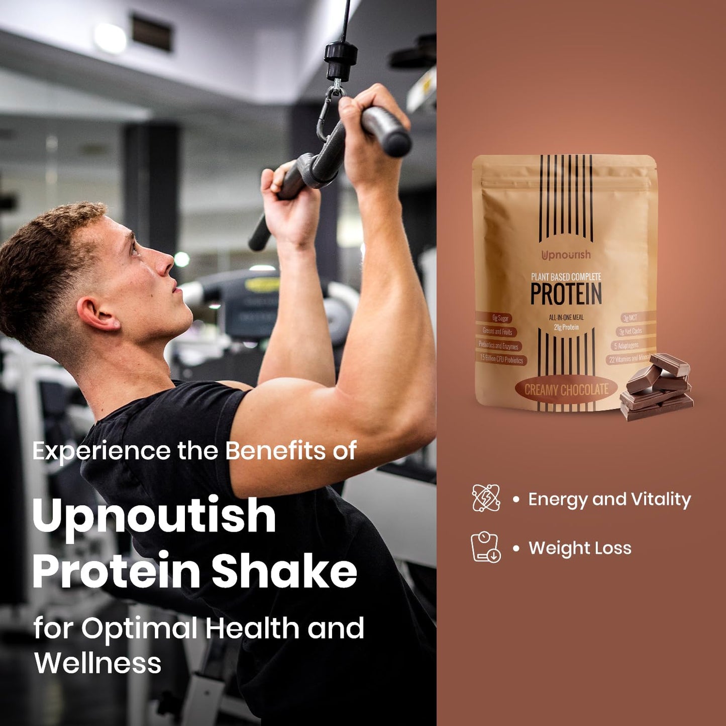 UpNourish Chocolate Vegan Protein Powder 54 Superfoods Powder,1.5 Billion CFU Probiotics 21g Plant Based Protein,No Sugar No Dairy No GMO Dairy Free,Meal Replacement Shake Keto-Friendly Low-Carb Diet,15 Servings - Maple Wellness Supplements