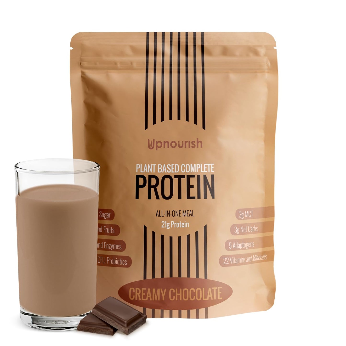 UpNourish Chocolate Vegan Protein Powder 54 Superfoods Powder,1.5 Billion CFU Probiotics 21g Plant Based Protein,No Sugar No Dairy No GMO Dairy Free,Meal Replacement Shake Keto-Friendly Low-Carb Diet,15 Servings - Maple Wellness Supplements