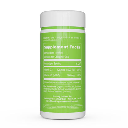 UpNourish Liposomal D3 K2 MK-7 – 365 Mini softgels with Organic Coconut Oil - 5000 IU 125 mcg Vitamin D3 and 100 mcg Vitamin k2 - Maple Wellness Supplements