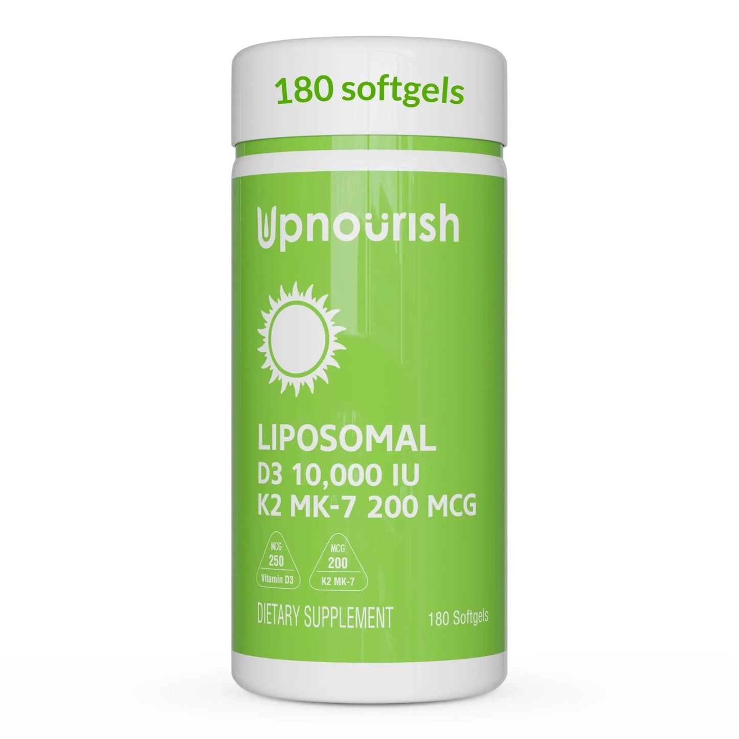 UpNourish Liposomal D3 K2 Vitamin 10000 IU D3 and K2 MK-7 200 mcg - 180 Vitamin D3 k2 (Vitamina D3 con K2) Mini Softgels - Easy to Swallow K2 D3 Vitamin - Maple Wellness Supplements