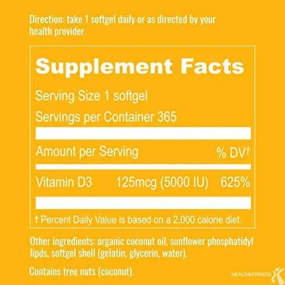 UpNourish Liposomal Vitamin D3 5000 IU Softgels - 1 Year Supply | Organic Coconut Oil Infused Vitamin D Supplements - Support Bone, Dental, Heart, Mood & Immune Health - Non GMO Gluten Free - 365 ct - Maple Wellness Supplements