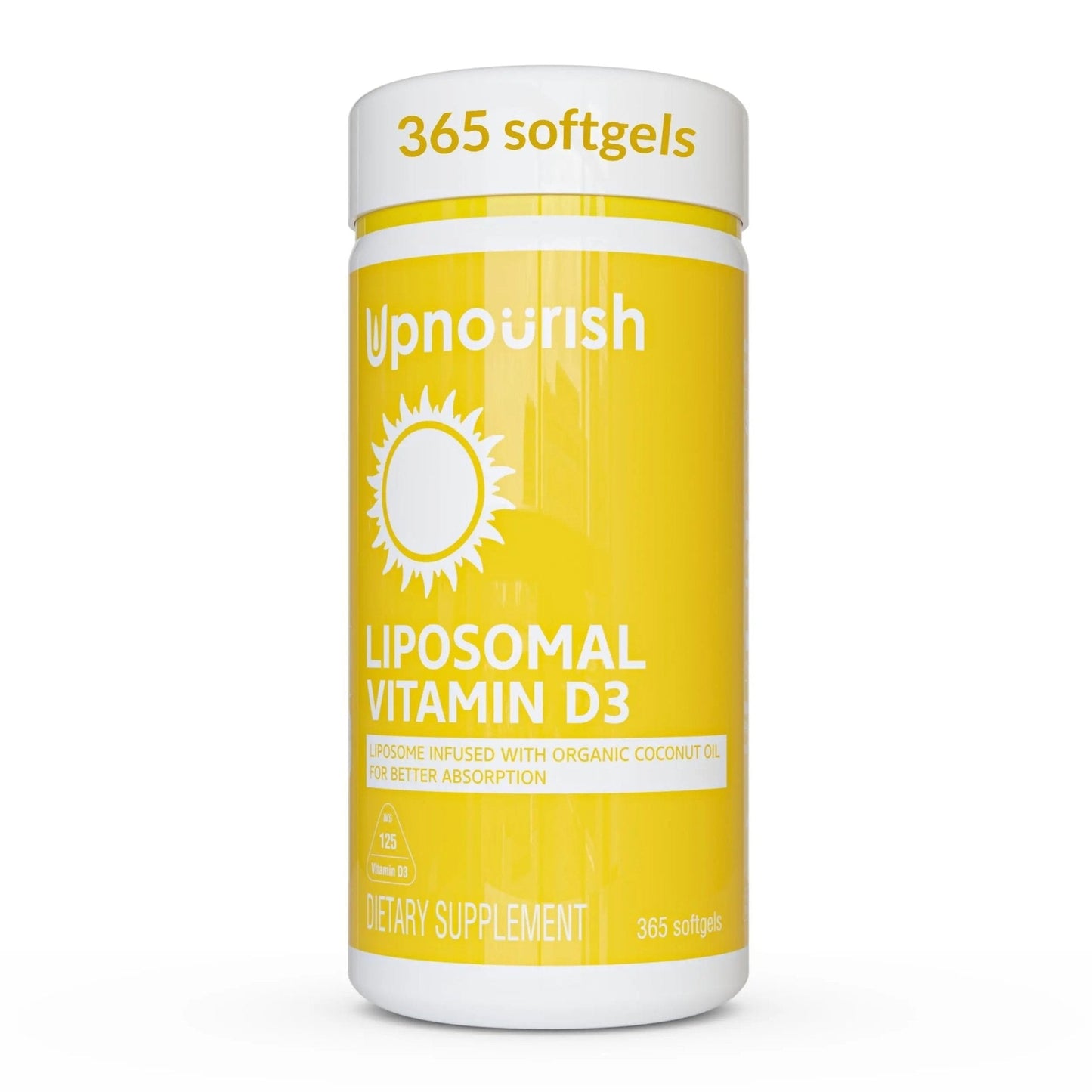 UpNourish Liposomal Vitamin D3 5000 IU Softgels - 1 Year Supply | Organic Coconut Oil Infused Vitamin D Supplements - Support Bone, Dental, Heart, Mood & Immune Health - Non GMO Gluten Free - 365 ct - Maple Wellness Supplements