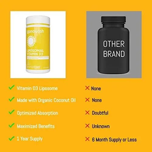 UpNourish Liposomal Vitamin D3 5000 IU Softgels - 1 Year Supply | Organic Coconut Oil Infused Vitamin D Supplements - Support Bone, Dental, Heart, Mood & Immune Health - Non GMO Gluten Free - 365 ct - Maple Wellness Supplements
