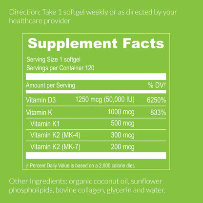 UpNourish Liposomal Vitamin D3 50000 IU (Vitamina D3 de 50000) with 1000 mcg Vitamin K, High Dose Vitamin D3 K2, Vitamin D 50000 IU with K1, K2 MK-4 and MK-7, 120 Mini Softgels - Maple Wellness Supplements