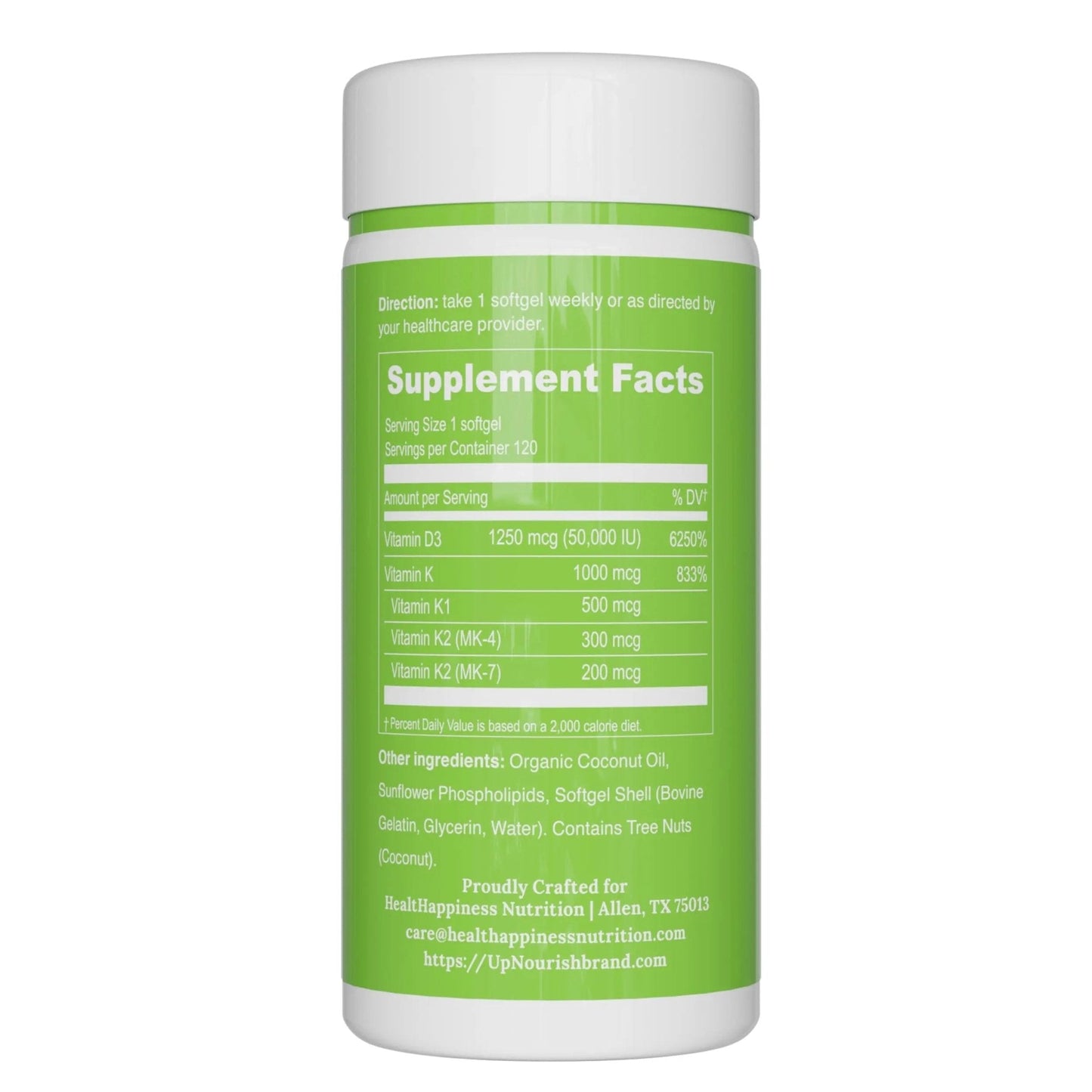 UpNourish Liposomal Vitamin D3 50000 IU (Vitamina D3 de 50000) with 1000 mcg Vitamin K, High Dose Vitamin D3 K2, Vitamin D 50000 IU with K1, K2 MK-4 and MK-7, 120 Mini Softgels - Maple Wellness Supplements