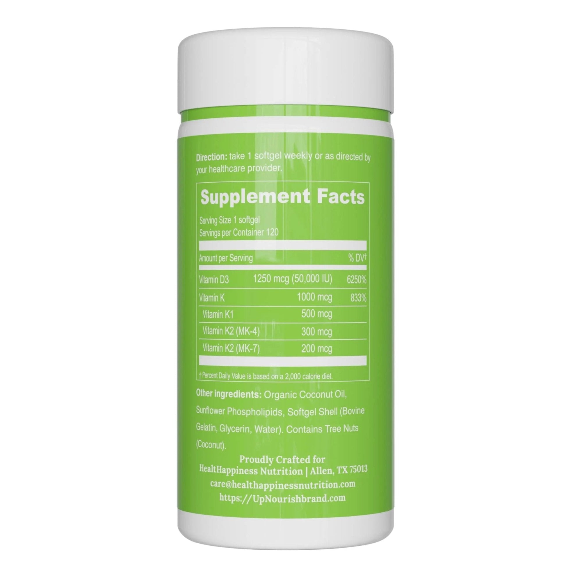 UpNourish Liposomal Vitamin D3 50000 IU (Vitamina D3 de 50000) with 1000 mcg Vitamin K, High Dose Vitamin D3 K2, Vitamin D 50000 IU with K1, K2 MK-4 and MK-7, 120 Mini Softgels - Maple Wellness Supplements